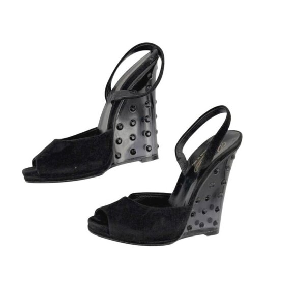 Gucci Black Studded Wedge Slingback Heels - size 6.5 - Picture 3 of 10